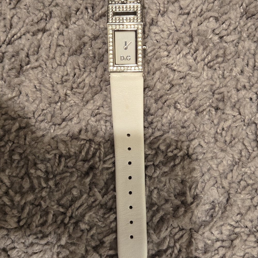 D&G White Leather Watch with Crystal Accents